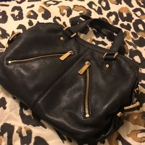Michael Kors Dual Zipper Leather Satchel Black